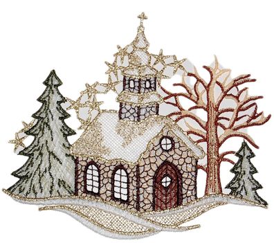 Fensterbild Weihnachten Plauener Spitze Stickerei Kleine Kirche Fensterdekoration