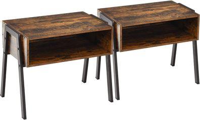 Stapelbarer Beistelltisch, Nachttisch aus Holz mit Metallrahmen für Schlafzimmer