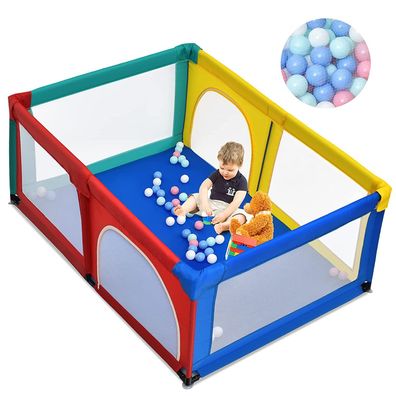Costway Baby Laufstall mit 50 Spielbällen, Laufgitter mit atmungsaktivem Netz