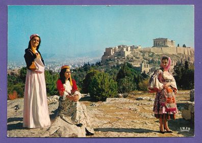 Postkarte Griechenland Athen Nationaltracht gelaufen nach Lommatzsch