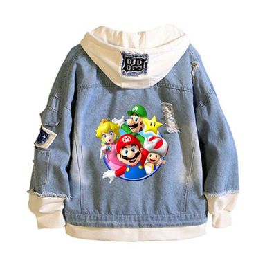 Herren Damen Super Mario Bros. Kapuze Jeansjacke Hoodie Mantel Sweatshirt jacket