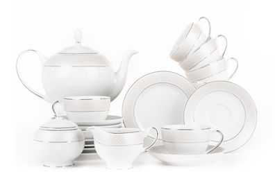 Kaffeeset & Teeservice & Dessertteller 6 Personen (15 Stück) Platin SCANIA Konsimo