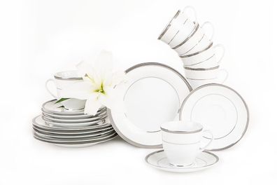 Kaffeeset & Teeservice & Dessertteller 6 Personen (12 Stück) GEOS PLATIN Konsimo