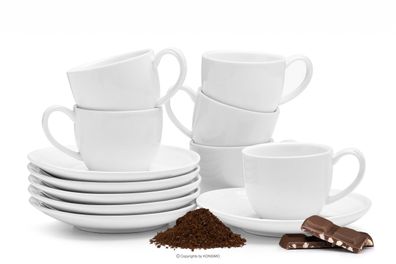 Geschirrset & Kaffeeset & Teeservice 6 Stück weiß RESEDA Konsimo