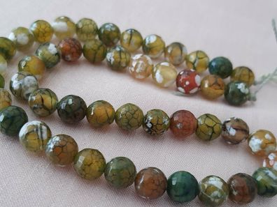 Natürliche Drachen Achat Edelstein Perlen Strang Dragon Veins facettiert 8mm