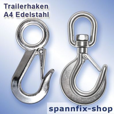 Edelstahl Trailerhaken mit Wirbel A4 Kettenhaken V4A Bootstrailer Yachtsport Neu