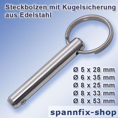 Steckbolzen mit Kugelsicherung Edelstahl Niro Stainless Yacht Steel Bootsport