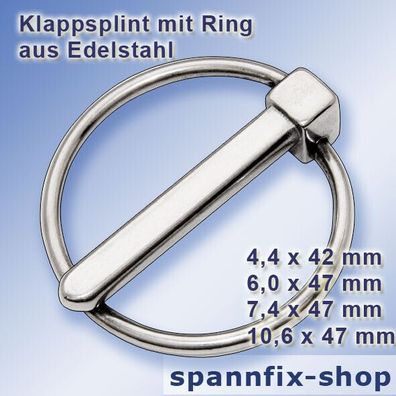 Klappsplint mit Ring Steckbolzen A4 Edelstahl stainless steel AISI 316 Niro Neu