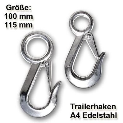 Trailerhaken mit Wirbel A4 Edelstahl V4A Kettenhaken Bootsport Niro Yacht Steel