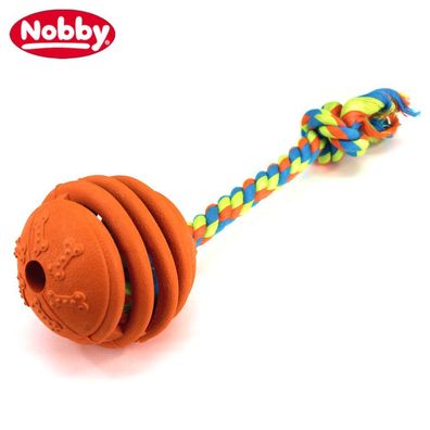 Nobby Vollgummi Ball mit Seil - Hundespiel Wurfseil Apportierspiel Gummiball
