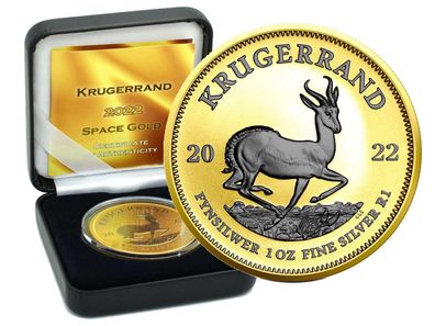 Südafrika Krügerrand 2022 Space Gold Ruthenium Edition 1 oz 999 Silber Coa & Box