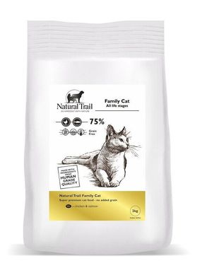 2kg Natural TRAIL FAMILY CAT 75% Huhn & Lachs Katzenfutter getreidefrei