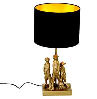 Tisch Lampe Erdmännchen schwarz gold Steh Leuchte Deko Tier große Design Schirm