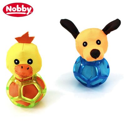 Nobby Gitterball mit Tierfigur - Ente/ Hund - Hundespiel Apportierspiel Gummiball
