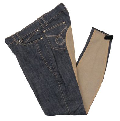 HKM Reithose Jeans, Damen Stiefelreithose jeansblau-braun, Vollbesatz