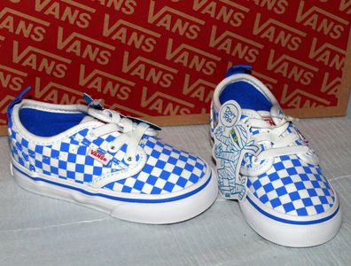 Vans ATWOOD SLIP-ON T'S Canvas Kinder Schuhe Sneaker EU 21 Checkerboard Blue