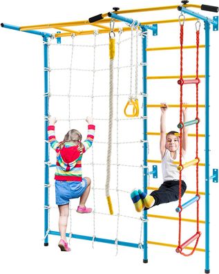 Costway 7in1 Kinder Kletterwand mit Netz, Sprossenwand, Turnwand Gymnastikgerät