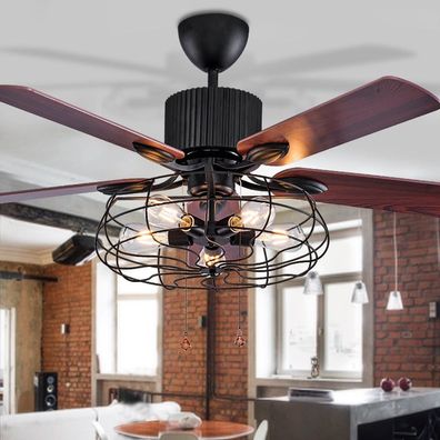 Hochwertige Loft Fan Kronleuchter Retro Esszimmer Haushalt, elektrische Fan Mute LED