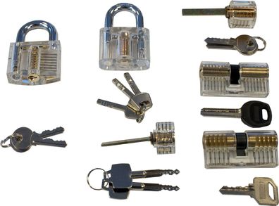 6 verschiedene transparente Schlösser zum Üben von Lockpicking