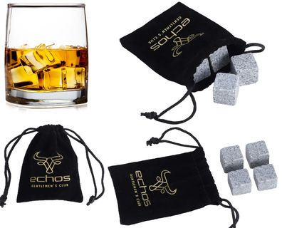 Echos 4er Whisky Steine Set aus Granit | Wieder verwendbar | Im hochwertigem Stoff...