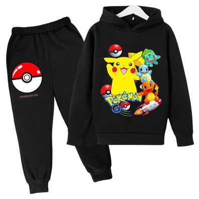 2er Set Junge Mädchen Pikachu Pokemon Hoodie Anzug Kinder Pullover mit Hose