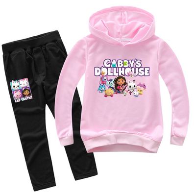 2er Set Mädchen Anime Gabby's Dollhouse Hoodie Anzug Kinder Pullover mit Hose