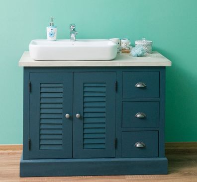 Waschtisch blau Landhaus Waschbeckenunterschrank Vintage Unterschrank Badezimmer