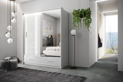 Kleiderschrank Schrank 200cm mit Spiegel Marsylia Elegante Schlafzimmer moderne Stil