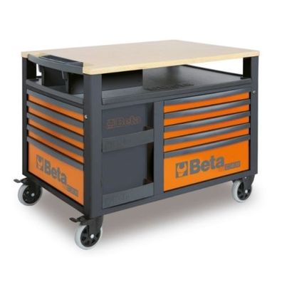 SuperTank fahrbare Werkbank orange Werkstattwagen Werkstattschrank 10 Schubladen