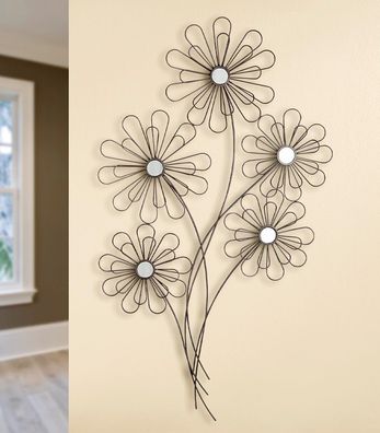 Wandrelief Wandbild "5 Blüten" Metall braun mit Spiegeln - Gilde Handwerk