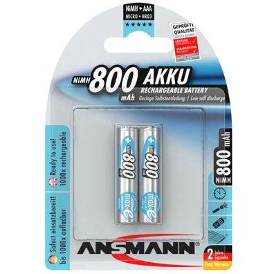 Ansmann max E Micro Blue Akku (AAA) 1,2Volt 800mAh NiMH im 2er Blister