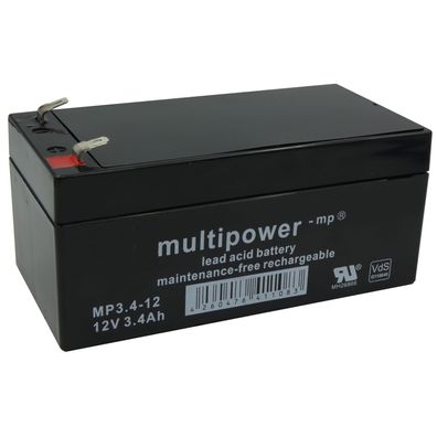 Multipower MP3.4-12 Bleiakku Zyklentyp 12,0Volt 3,4Ah mit 4,8 mm Steckanschlüssen