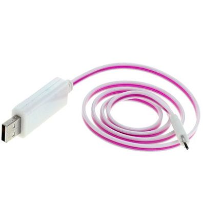 Pink leuchtendes USB auf Micro-USB Kabel 80cm weiss