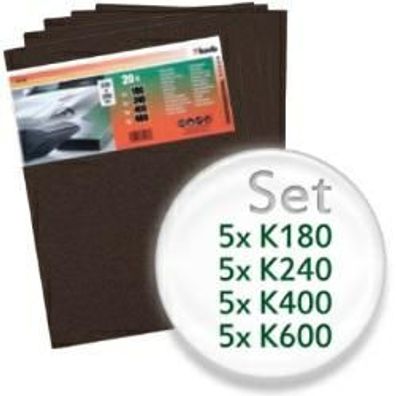 20teiliges Schleifbogen-Set mit K180, K240, K400, K600 - für Lack und Auto, wasserfes