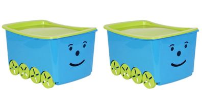 Kinderzimmer Box blau 2er-Set Aufbewahrungsbox Spielzeugkiste Kindermöbel Smiley