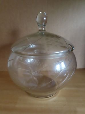 Glas Bowletopf Bowlegefäß Bowleschale mit Deckel Weintrauben Schliff