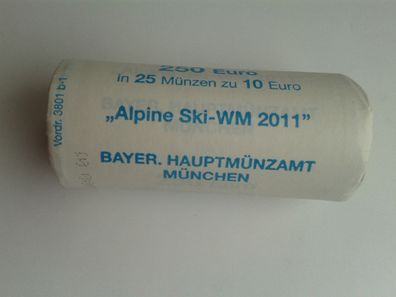 Sichtrolle 25 x 10 euro 2011 Alpine Ski WM 925er Sterlingsilber Rolle 10€ 2011