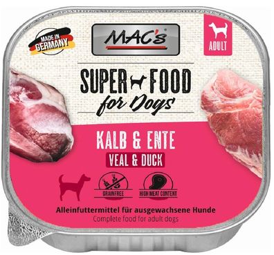 MAC's Dog ¦ Kalb & Ente - 11 x 150g ¦ nasses Hundefutter in Schälchen