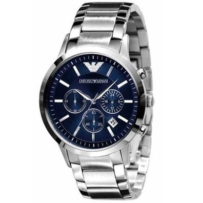 Emporio Armani Herren Armbanduhr AR2448 Renato Silber Blau Chrono Neu ohne Verpackung
