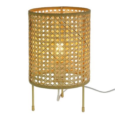 Rattan Tisch Leuchte Lampe H=31cm Nachttisch Metall Deko Design Natur 40 Watt