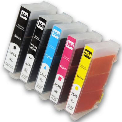 Kompatibel 5 Patronen HP-364 mit XL-Füllmenge 5 Tinten für HP Photosmart Drucker ...