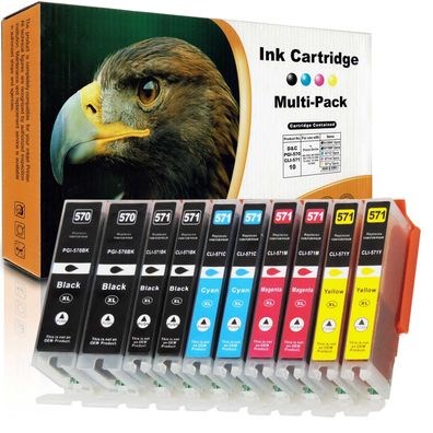 Kompatibel 10er Set Canon CLI-571 XL, PGI-570 XL Druckerpatronen Tinte alle Farben...