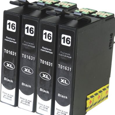 Kompatibel 4x Epson 16XL, T1631, C13T16314010, Füller BK Black Multipack schwarze ...
