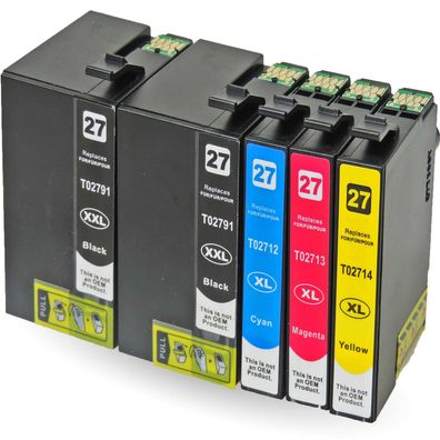 Kompatibel 5er Set Epson Wecker, T2715, 27XXL, C13T27154010 Druckerpatronen Tinte ...