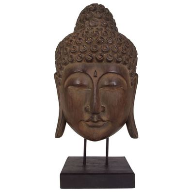 Buddha Maske 65cm auf Holzsockel Statue Dekofigur Skulptur Holzmaske Feng Shui