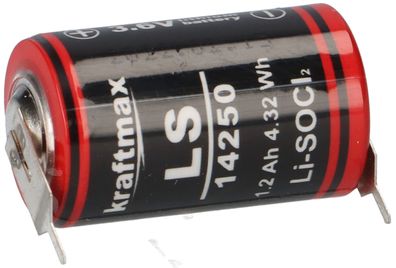 Kraftmax Li 3,6V Batterie mit Pins + / - LS14250 1/2 AA
