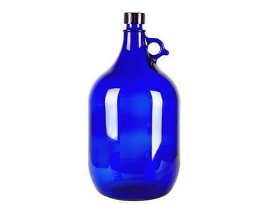 5 Liter Glasballon Flasche Wein Wasser Henkelflasche Gallone Blau