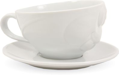 Kaffeetasse Porzellantasse Tasse mit Henkel und Untertasse BETON Hartporzellan weiß