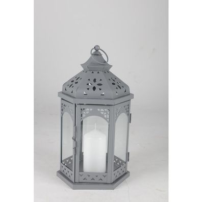 4x Laterne Metall Grau Kerzenhalter Innen Dekoration Lampe Windlicht Beleuchtung