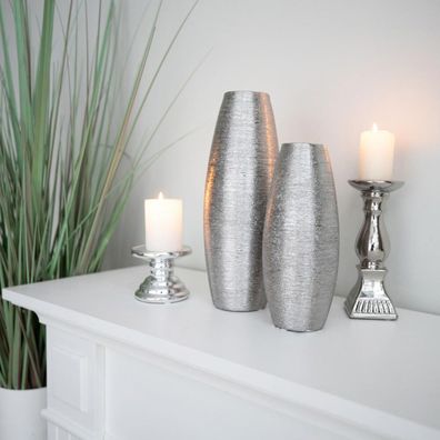 6x Keramik Vasen Silber Dekoration Tisch Blumen Pflanzen Gefäß Strauß Väschen